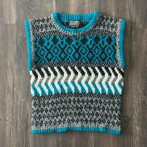 Vtg Kitty Hawk Knit Sweater Vest Sleeveless Chunky Pattern Wool Blend Sz Medium